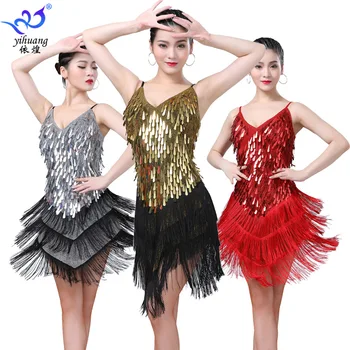 1db/sok nő flitteres latin tánc, ruha, női divat patchwork bálterem tassel tánc ruha
