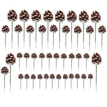 42 Darabok DIY fenyőtoboz Virág Vegye Zöld Rúd Szárított Virág Díszek Toboz Vezetékes Válassz Családi Összejövetel Dekoráció