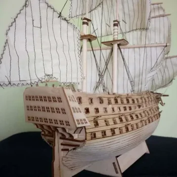 52cm Hosszú DIY Fa Össze a Győzelem Királyi Haditengerészeti Hajó Vitorlás Modell Hajó Dekoráció játékok Régi vitorlás hajó modell