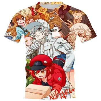 A sejtek A Munka Anime T-shirt 3D Hakkekkyuu Seqkeqkyuu Grafikus Póló Férfi Ruházat Harajuku fehérvérsejt Cosplay póló