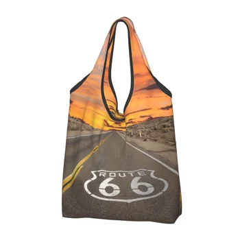  Autópályán a 66-os úton Bevásárló szatyor Aranyos Vásárló Tote Váll táska Nagyméretű Hordozható Fő Utca Amerika Táska