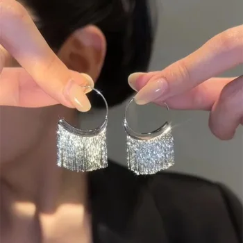 Divat Ívelt Ezüst Fém Tassel Fülbevaló Női Luxus Eltúlzott Kicsontozott Fül Horog Fülbevaló 2023 Új Ékszer