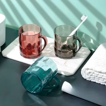 Egyszerű, Gyakorlati Átlátszó Műanyag Víz Csésze Fogantyú Kreatív Vízkötő Fogat Kupa Háztartási Fogmosás Mosás Kupa