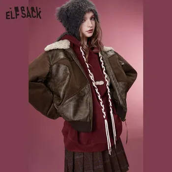 ELFSACK koreai Divat PU Használjunk, Kabátok Női 2023 Téli Új Márkás Kabátok
