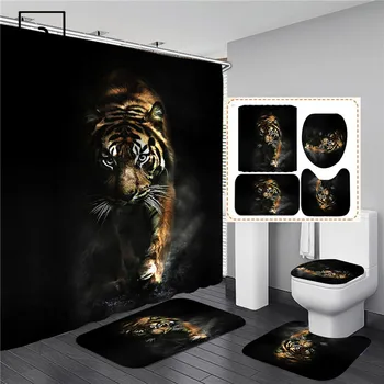 Fekete Tigris az Állatok Nyomtatott zuhanyfüggöny Meghatározott Fürdőszobában Fürdés Screen Anti-slip Wc Tetejét Borító Szőnyeg, Szőnyegek Konyha lakberendezés