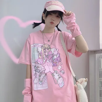 Janpanese Lány Anime Nyomtatott Póló Nyári Divat Y2k Felsők Női Ruhák Két-dimenziós Streetwear Kawaii Grafikus Póló