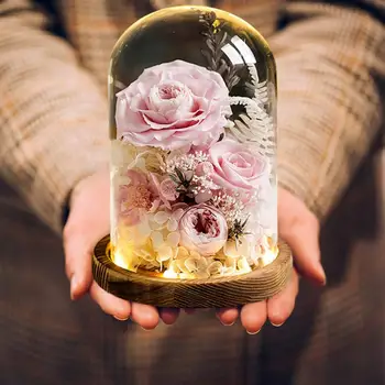 Kivilágított Üveg Rose Örök Rózsa Ajándék, Tartósított Valódi Infinity Rózsa Virág Üveg Búra Led-es Örök Ajándék Felesége