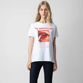 Levél Grafikus póló Nők 2024-Es Nyári Ruházat Pamut Divat Rövid Ujjú póló Divatos Alkalmi Pólók Felsők Női Streetwear