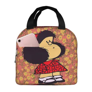 Mafalda Ebéd Női Táskák Lányok Resuable Hordozható Hűtő Hűtési Bento Box Aranyos Ebéd Bag Irodai Munka Piknik Iskola