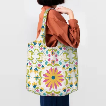 Mexikói Otomi Hímzett Virágmintás Vászon Bevásárló Táskák ReusableCapacity Élelmiszert Népi Virágos Mintás Vásárló Tote Bags