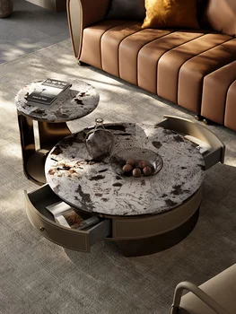 Olasz minimalista dohányzóasztal Egy modern, világos luxus kerek természetes márvány dohányzóasztal