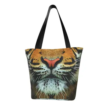 Újrafelhasználható Tigris Egzotikus Állat Bevásárló Táska Női Váll Vászon Táska Tartós Macska Szerető Bevásárló Bevásárló Táskák