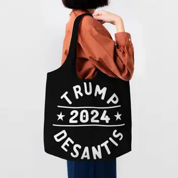 Újrahasznosítás Trump 2024 Bevásárló Táska Női Váll Vászon Táska Hordozható Amerika NEKÜNK Élelmiszert Bevásárló Táskák